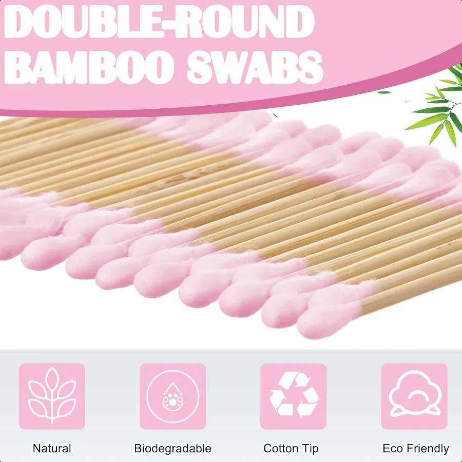 Tamponi di cotone di bambù da 5000 pezzi Tamponi di cotone biologico doppi con punte per orecchie Applicatore con punta sterile Tampone per trucco quotidiano