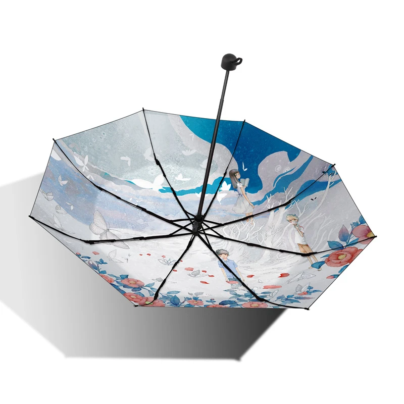 Foldable Umbrella Sunscreen Sun Umbrella Illustration Custom Foldable Dual-use Umbrella Women's Parasol Beach Umbrellas Parasol