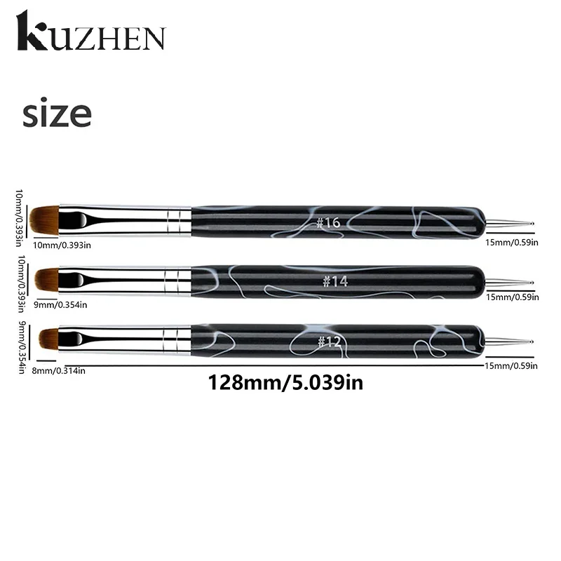 1/4 قطعة فرشاة فنية للأظافر الفرنسية نهاية مزدوجة مسمار الفن التنقيط القلم الاكريليك رسم حجر الراين هلام اللوحة مقبض خشبي/الاكريليك