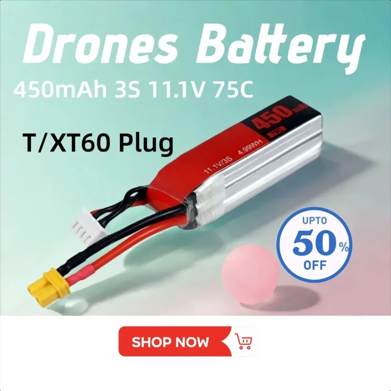 

450mAh 3S 11.1V 75C with T/XT60 Plug LiPo Battery for RC Helicopter Quadcopter FPV Racing Drones Battery