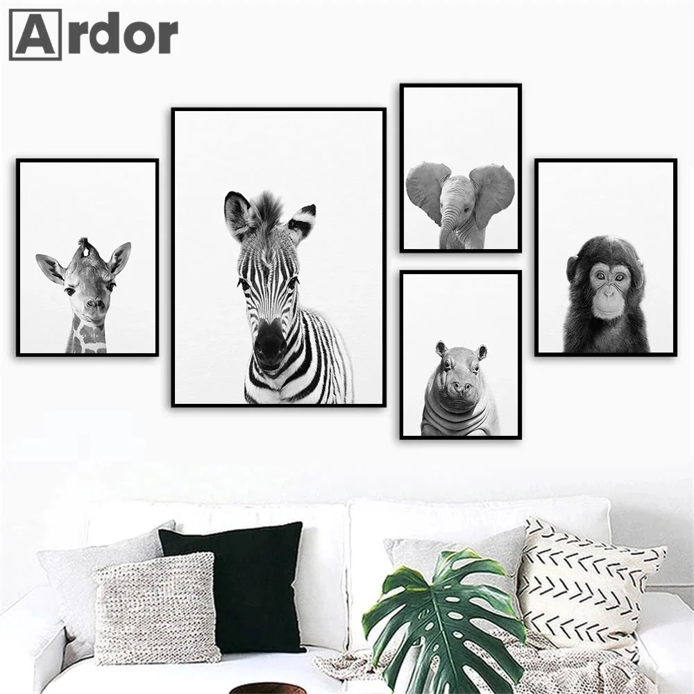 لوحة قماشية للأطفال على شكل فيل غزال وحشي وحيد القرن ملصق على شكل قرد هاكونا ماتاتا لوحة فنية مطبوعة على شكل حضانة ديكور لغرفة الأطفال في الشمال