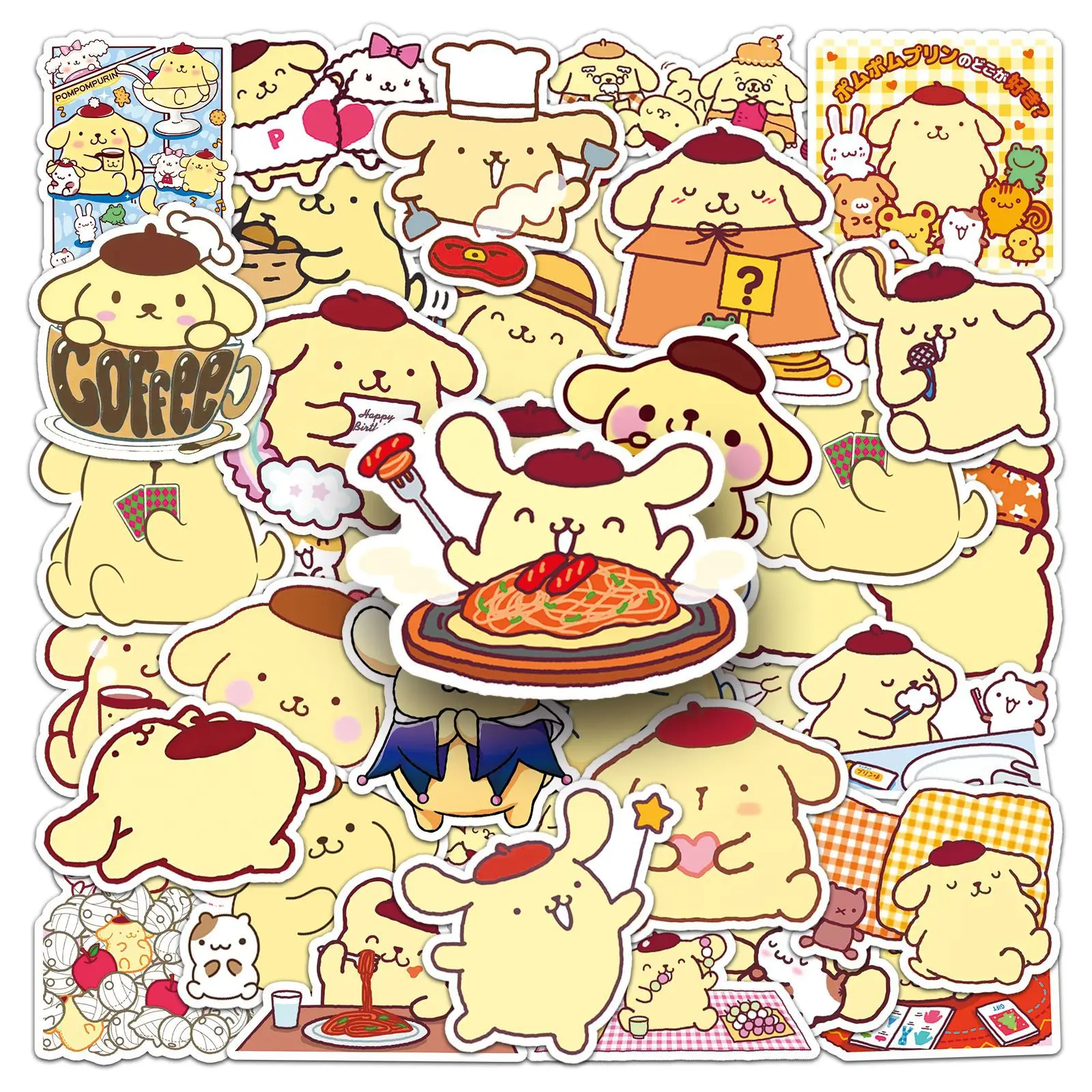 10/30/50PCS Cute Pompom Purin Stickers Sanrio Cartoon Kids Sticker Toy DIY Phone Case Stationery Scrapbook Funny Graffiti Decals