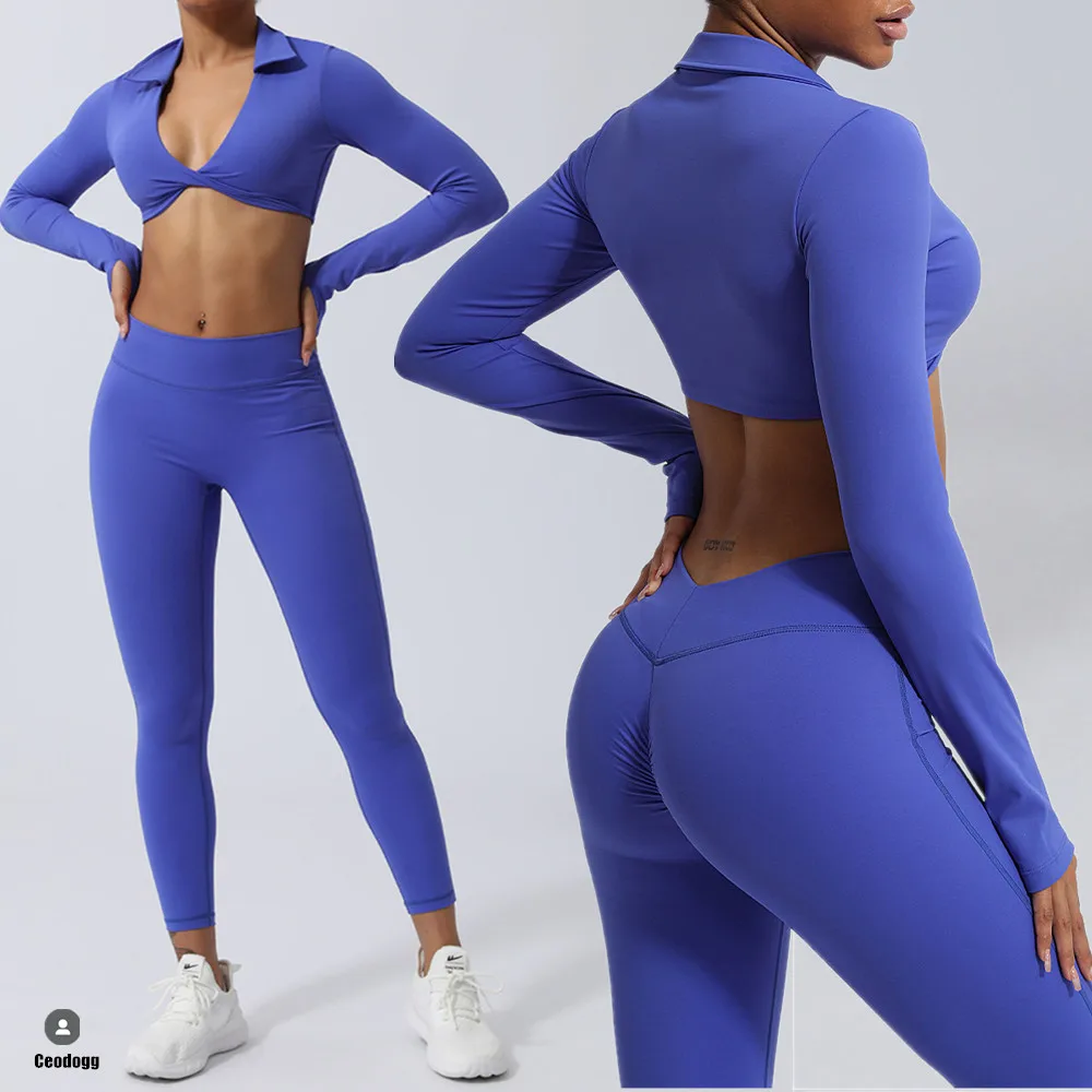 1/2PCS Pad Damski dres do jogi Zestaw do ćwiczeń Odzież sportowa Siłownia Fitness Długi rękaw Crop Top Legginsy z wysokim stanem Sportowe