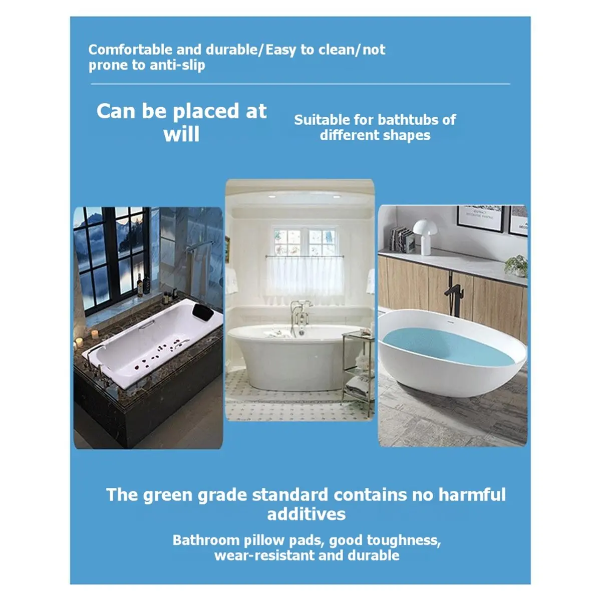 belong Bath Pillow for Bathtub 4D Bathtub Pillow Bathroom Set with 7 Suction Cups SPA Bubble Bath Pillow Square Bathtub Pillow