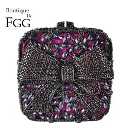 Boutique De FGG Purple Crystal Clutch Purse Women Formal Party Rhinestone Clutch Bag Bow Diamond Evening Minaudiere Handbags