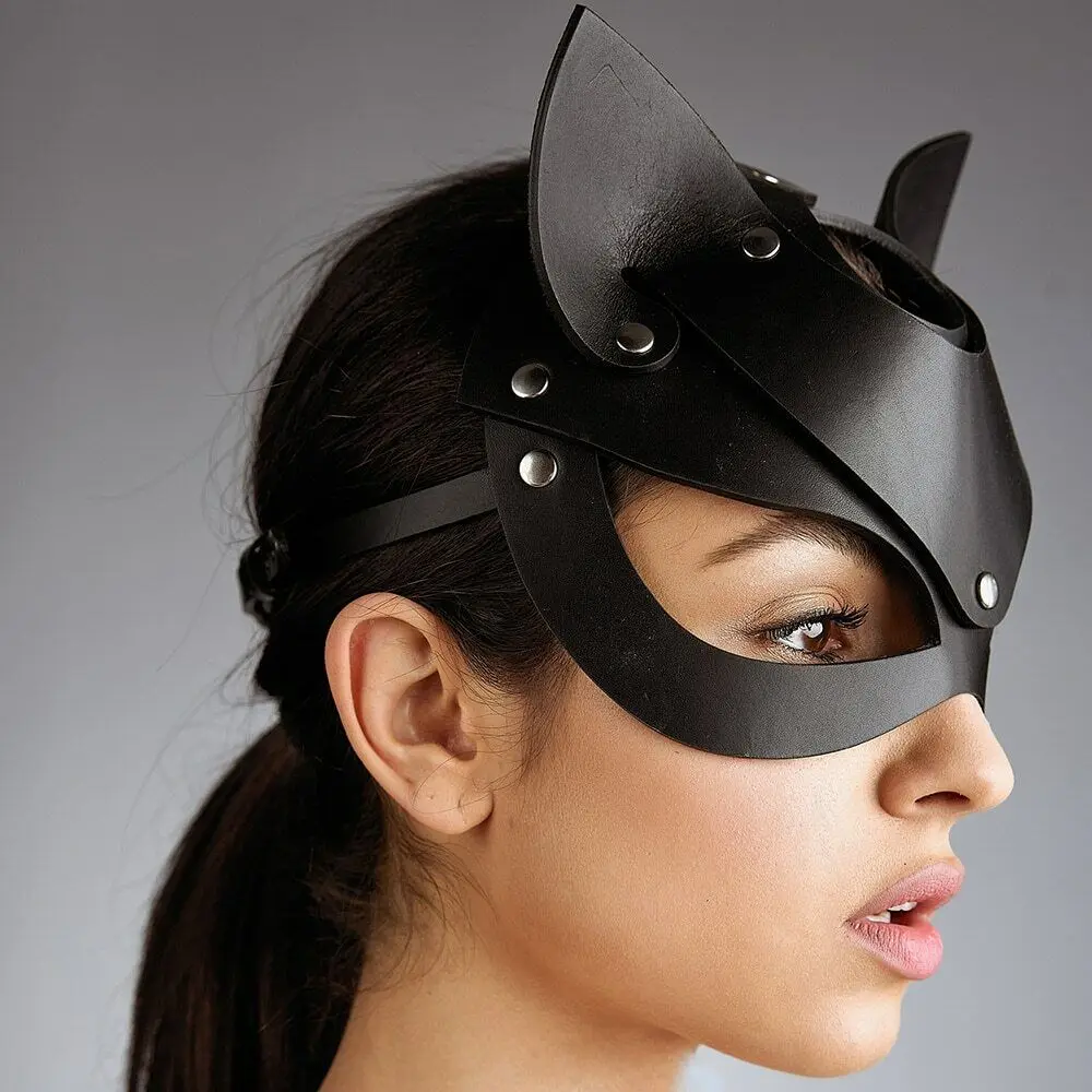 Women Sexy Catwoman Leather Mask Fetish Masquerade Roleplay Party Halloween Lady Mask