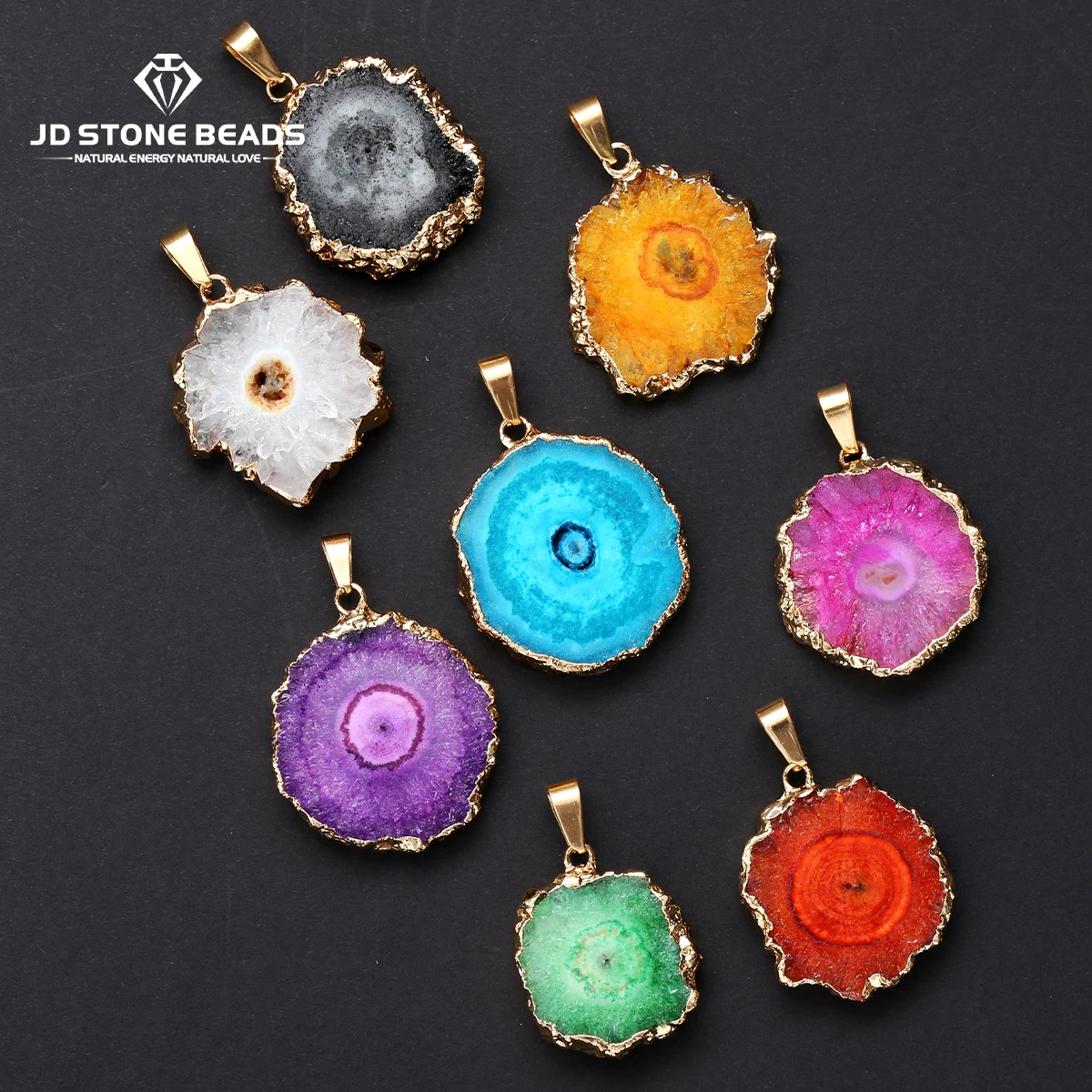 Natural White Agate Sunflower Pendants Raw Stone Gold-Edge Necklace Healing Crystal Chakra Jewelry for Women Spiritual Gift