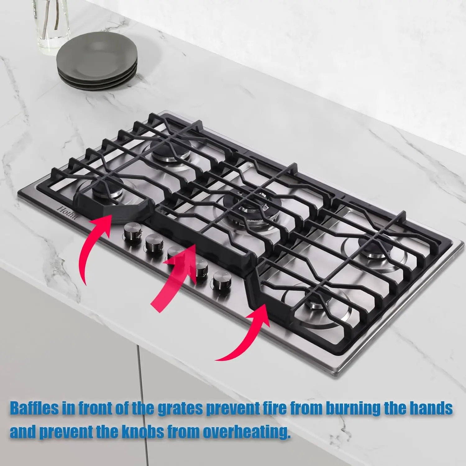 5 Burners 34 inch  Cooktop, 36000  Stainless Steel  Range Top,  Cooker Stove Propane  /Natural  Convertible