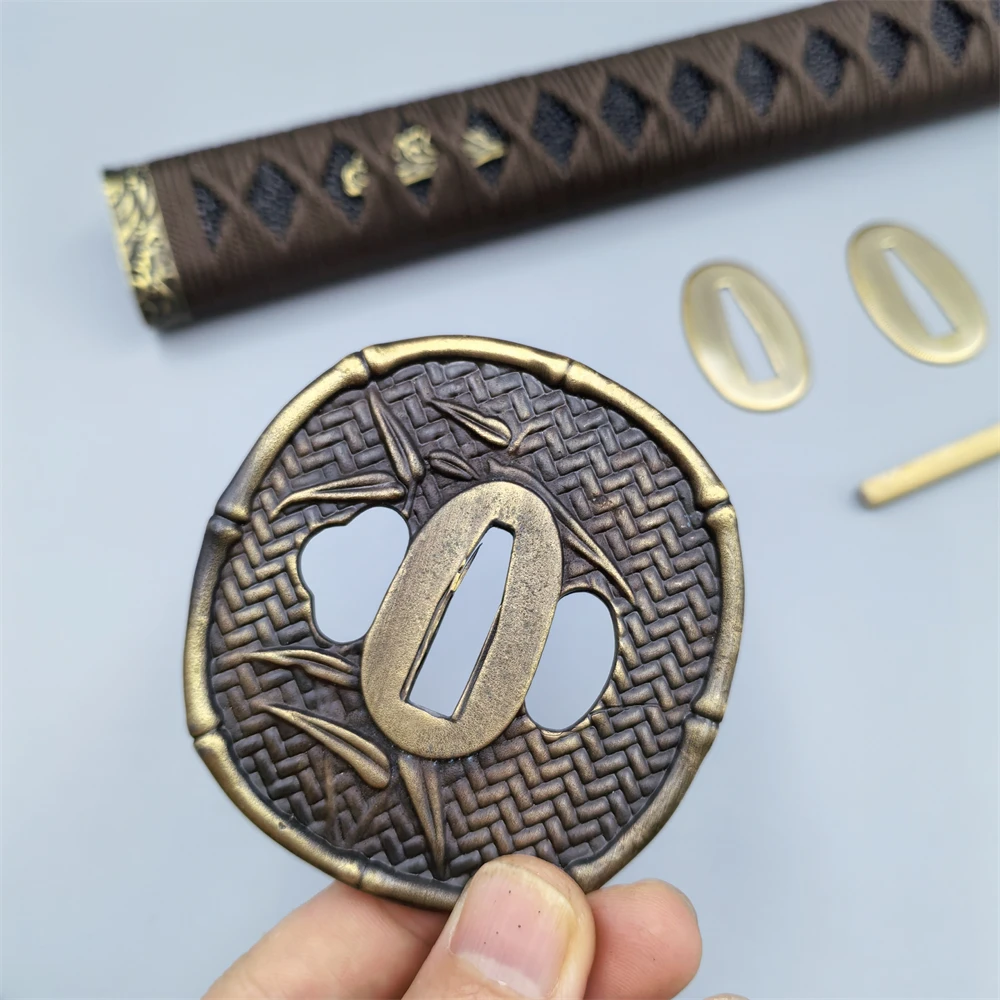 30cm* Brown Ito Handle Tsuka For Japan Samurai Katana/Wakizashi Sword Accessory Brass Habaki+Seppa Metal Fittings