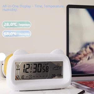 Pantalla de reloj de alarma digital con luz de retroiluminación de la humedad de temperatura de la semana 8 mejores gatos de reloj de ventas - №7
