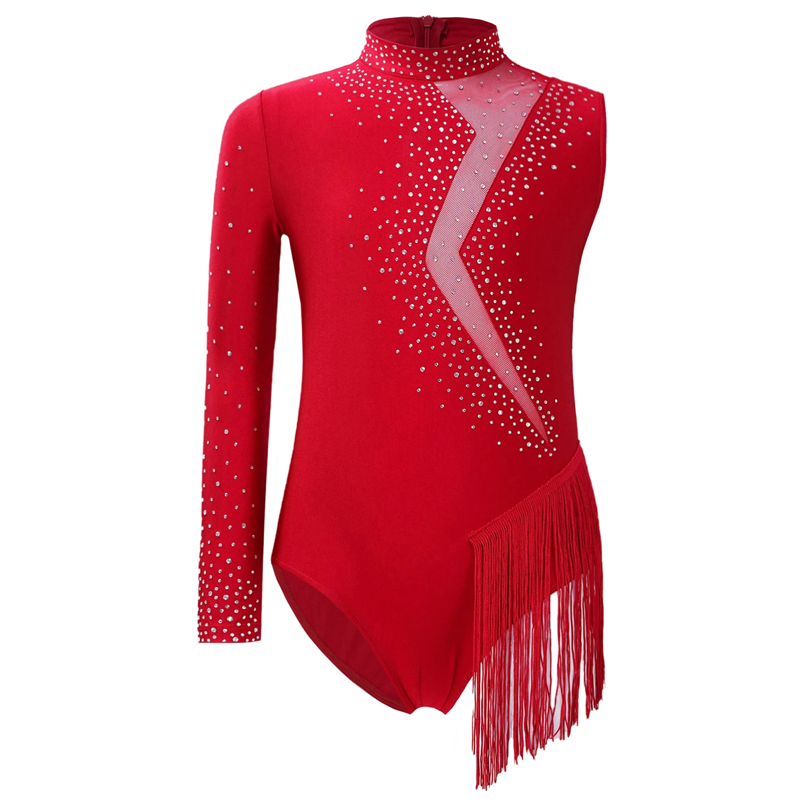 Kinder Mädchen Glänzende Strass Ballett Jersey Trikots Dancewear Quaste Body Latin Dance Performance Rhythmische Gymnastik Kostüm