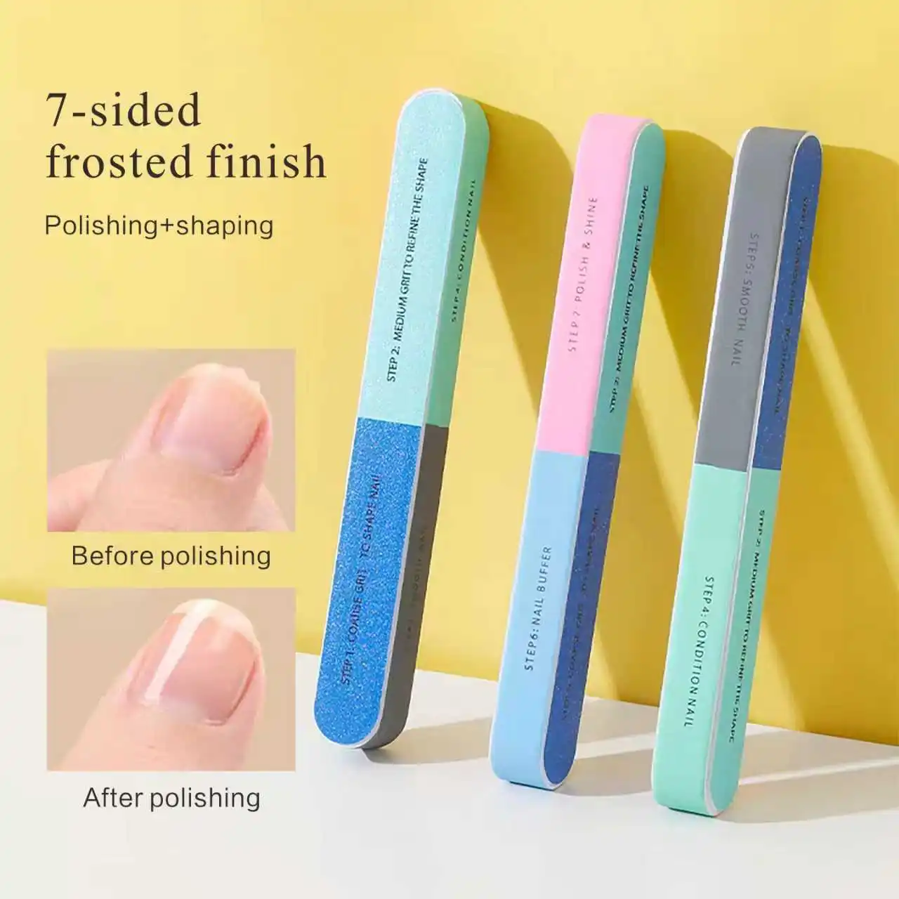 2/5/10-Piece Multi-functional 7-Sided Nail File with Buffer Block, Professional Material Sandpaper, Nail Polishing Tools