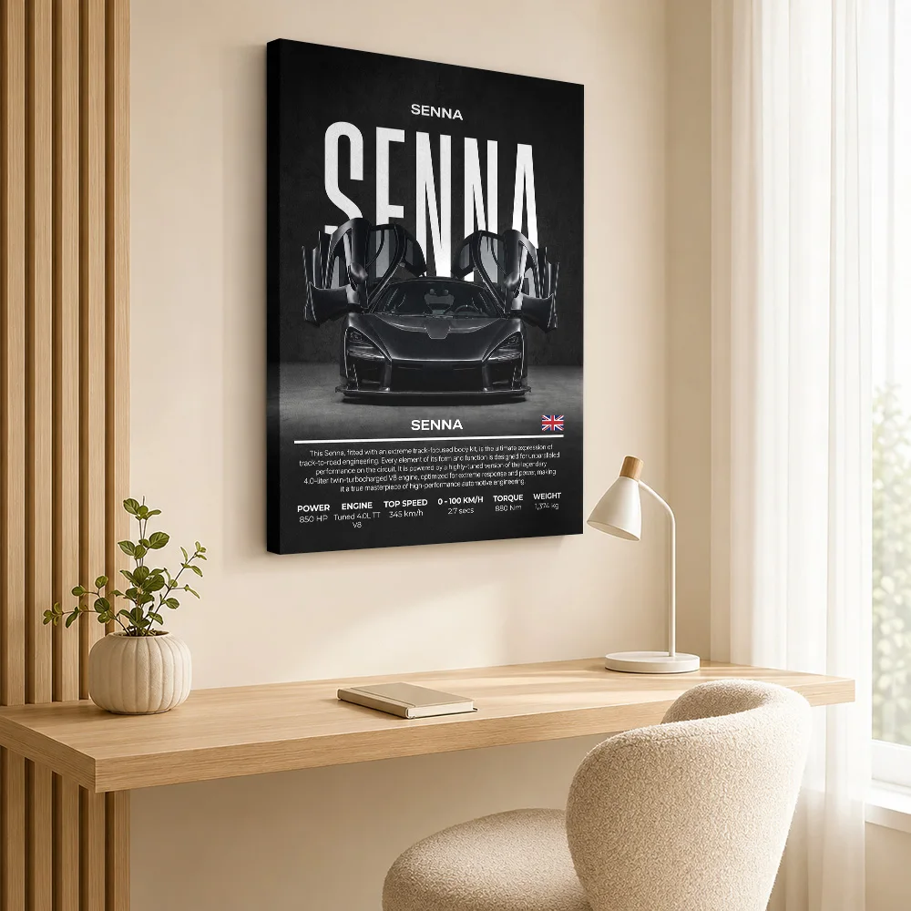 Black British Senna Car Specification Framed Canvas Print Poster Personalized Photo Modern Wall Art Man Cave Decor Driver Gift