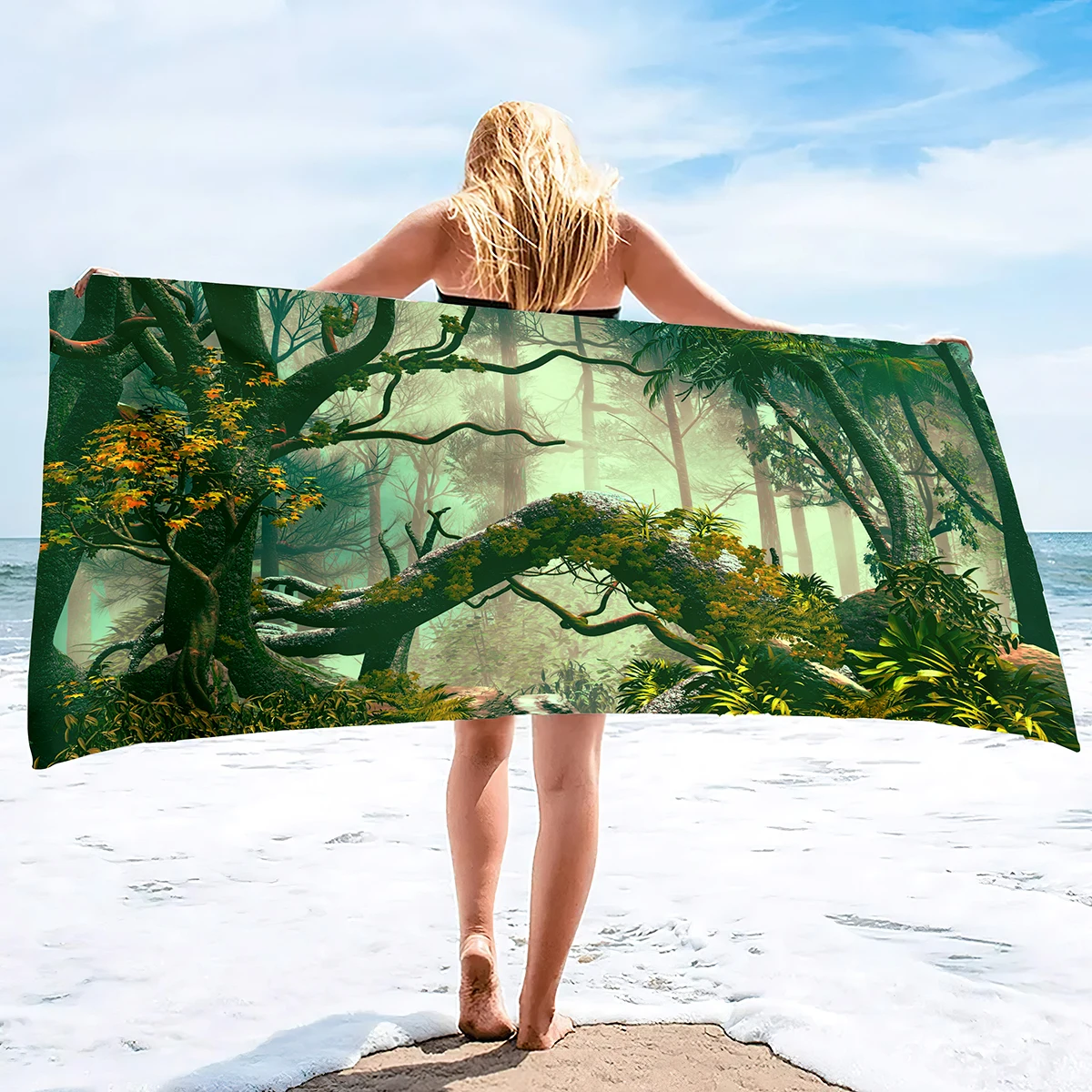 Jungle Forest Oversized Microfiber Beach Towel,Thin Lightweight Pool Swim Bath Shower Towel,Quick Dry Sand Proof Beach Towel