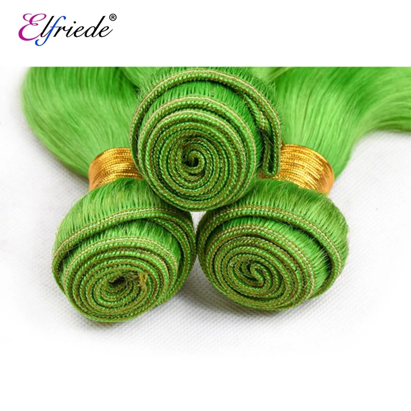 Elfriede # fasci di capelli precolorati con onda del corpo verde con trame di capelli umani Remy frontali al 100% 3 fasci con frontale in pizzo 13x4