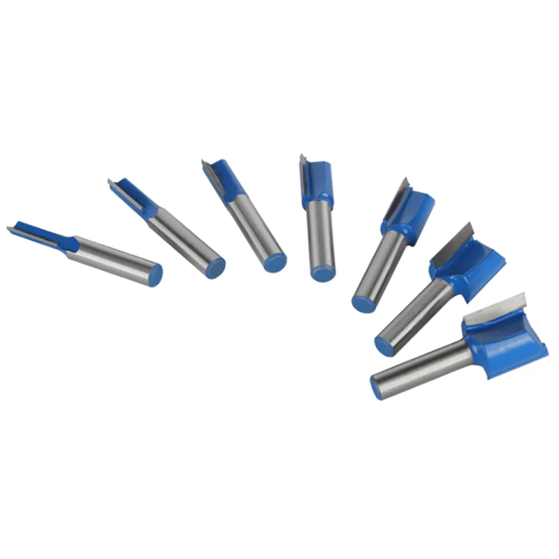 8MM Shank Blue Straight Bit Router Bits 7PCS Set Woodworking Milling Cutters for Wood Bit Face Mill End Mill Wood Cutter