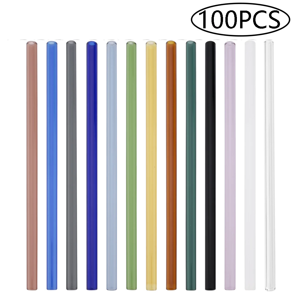 100Pcs/Set High Borosilicate Glass Straw Reusable Drinking Straws Eco Friendly Straw Set for Smoothies Cocktails Bar Accessories