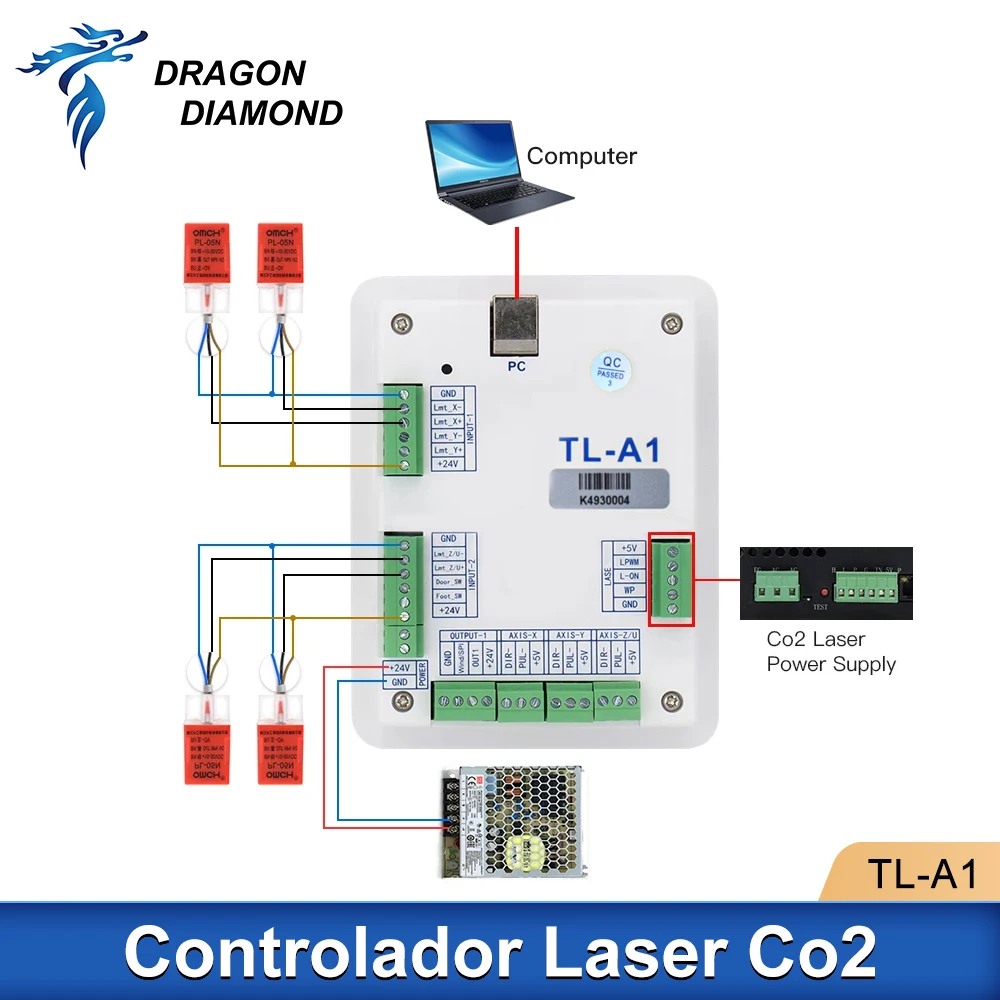 Système TL-A1 de contrôleur de laser de CO2 de K40 pour la découpeuse de gravure de laser de CO2 3020 6040 remplacent Ruida Leetro Trocen