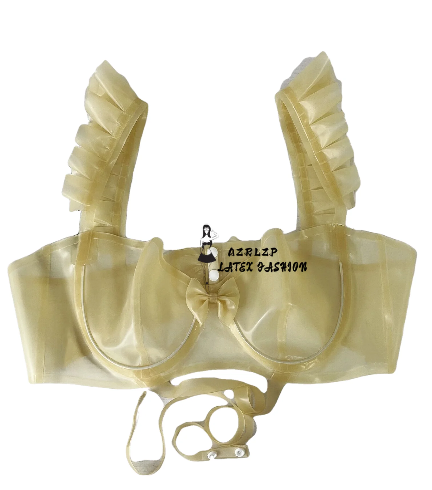 

Женский латексный бюстгальтер с оборками и стальным кольцом на пуговицах сзади, резиновое нижнее белье с бантом