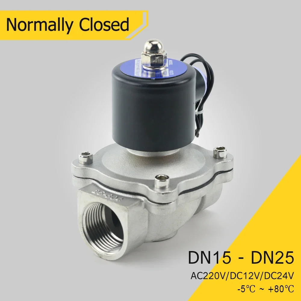 

DN15 DN20 DN25 1/2" 3/4" 1" Normally Closed Stainless Steel Solenoid Valve AC220V DC12V DC24V Pipe Fittings for Water Oil Air