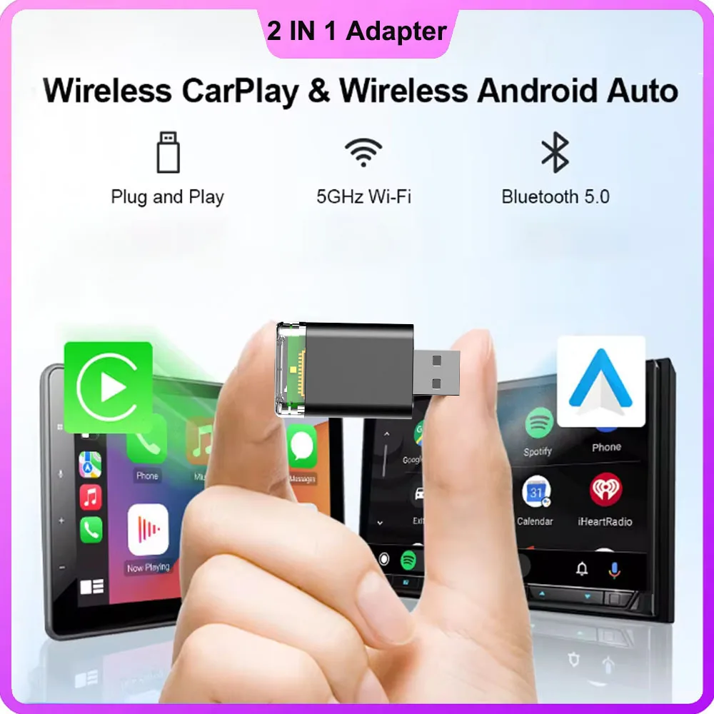 

2 In 1 Mini Wireless Carplay Adapter WiFi6 BT5.0 Box USB&Type-C Dual Interface Carplay Dongle Wired Carplay Android Auto