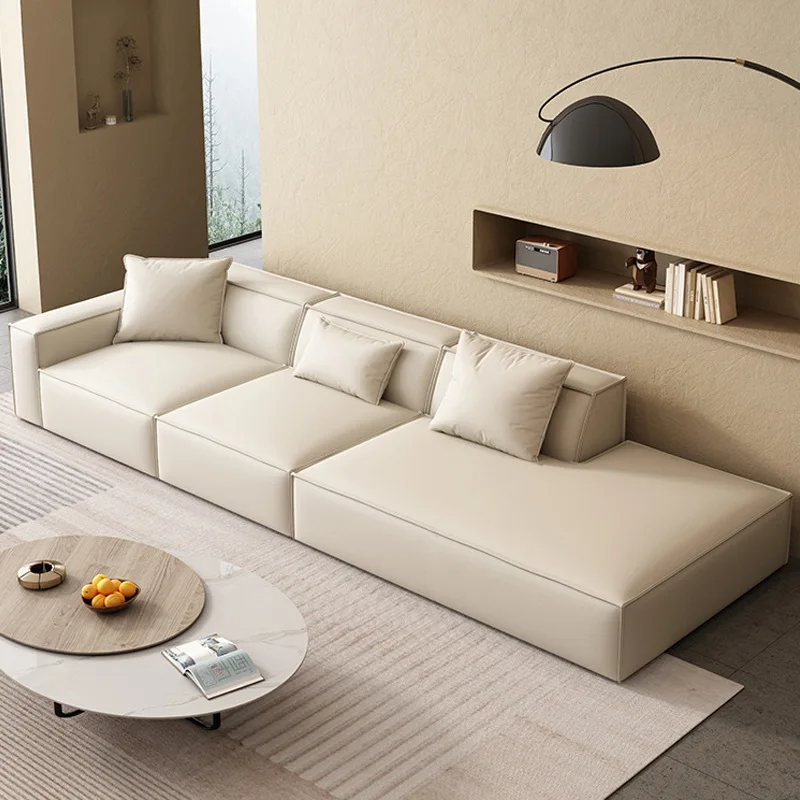 Wholesale custom tofu block sofa Italian minimalist all leather modern module straight row living room sofa
