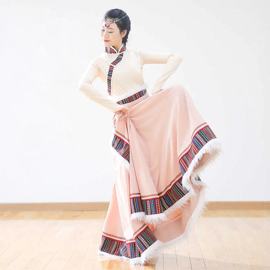 University Dance Majors Practice Drama Dance Costume Women Tibetan Adult Tops Coat + Skirt Female Minority Skirts Suit TP034