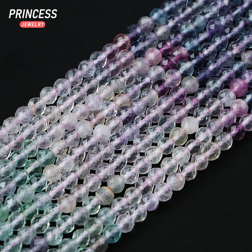 A++ Natural Colorful Fluorite 4mm Faceted Seed Beads for Jewelry Making Bracelet Necklace Wholes DIY Stone Beads Accessories