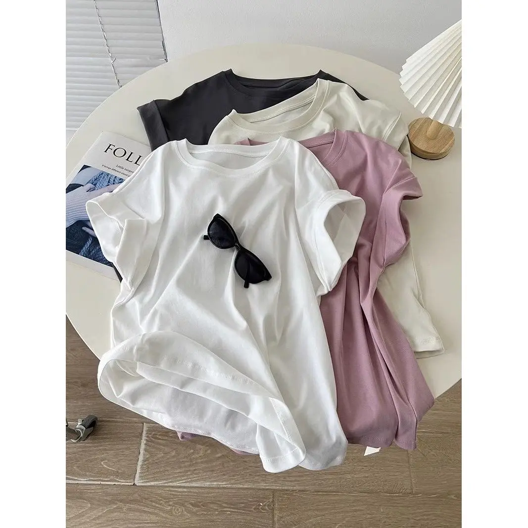 Ultra-Soft Modal Cotton round Neck Short Sleeve T-Shirt Women Summer Loose Skin-Friendly Pure Color Fashionable Sleeve Design