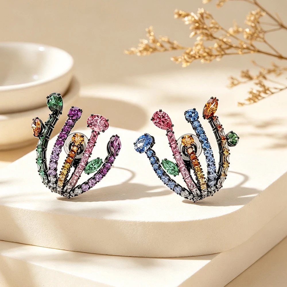 Heavy Industry Full Diamond Feather Ear Buckle Multi Layer Surrounding Diamond Large Disc Eardrops Light Luxury Horse Eye Shaped