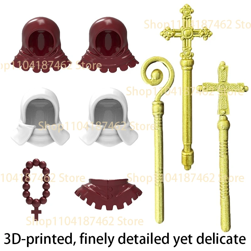 MOC Mittelalterliche Bausteine Priesterhut Umhang Scepter Dekorative Perlen Historische Figur Zubehör Kreative DIY Bausteine Spielzeug Geschenke