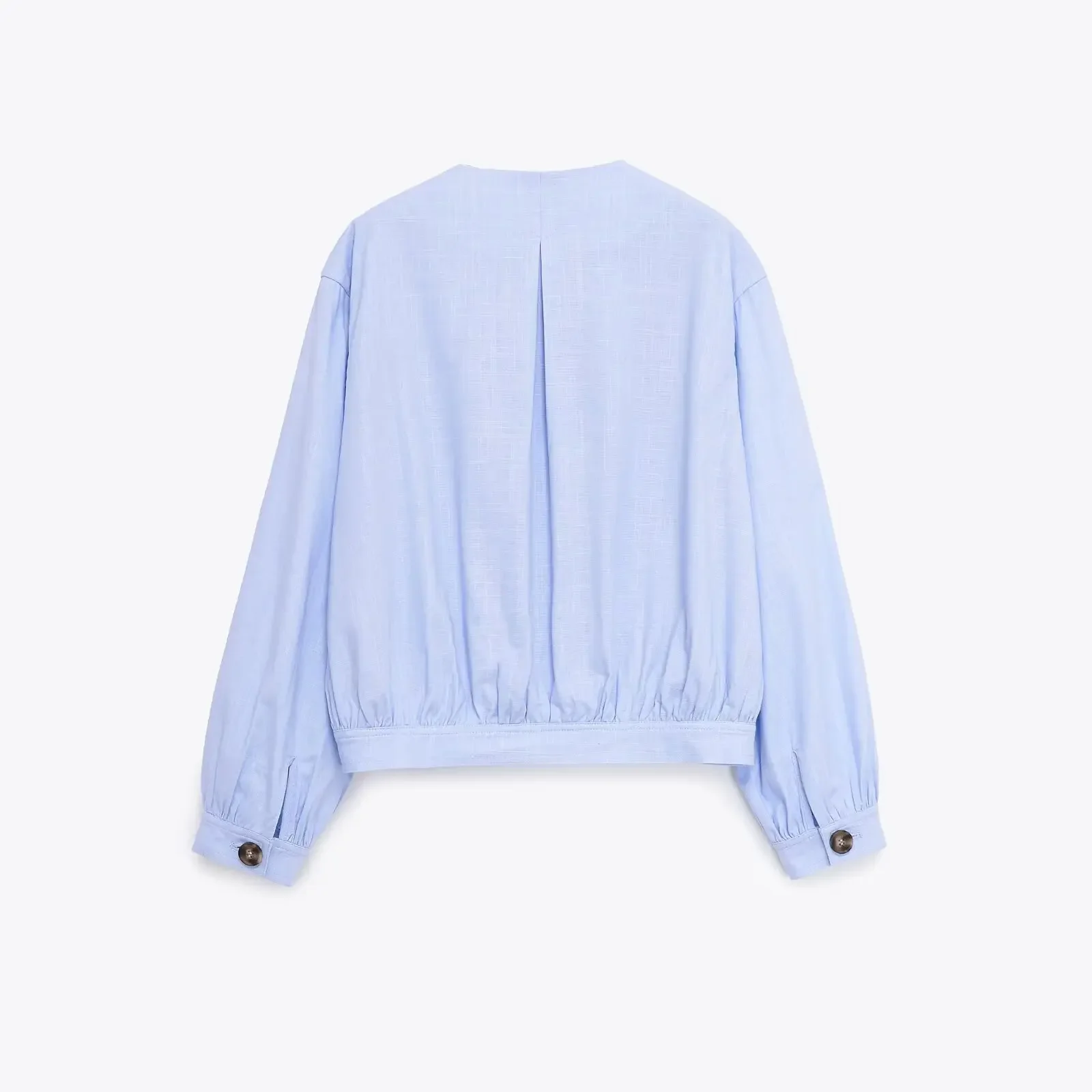 

Женская светло-голубая куртка-бомбер с длинным рукавом и круглым вырезом, повседневное короткое пальто, женская весенне-осенняя верхняя одежда