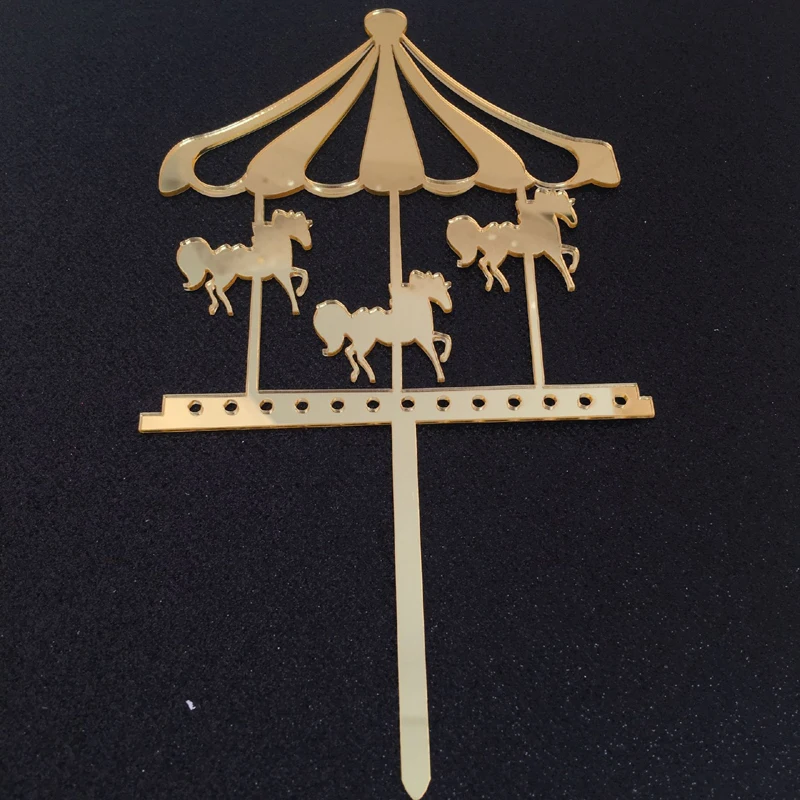 Acrylic Horse Cupcake Topper With Tie Gold silver Carousel Wedding Birthday Party Cake Decoration cupcake Decor