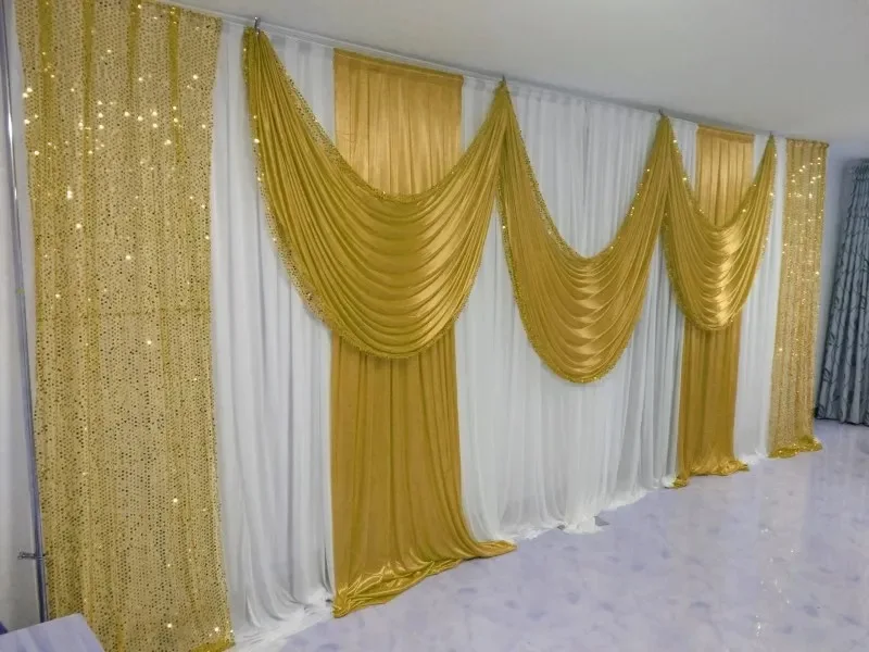 

10X20FT White Wedding Backdrop Curtain With Sequins Swags Design Drape Stage Background For Event Party Drapery Decoration