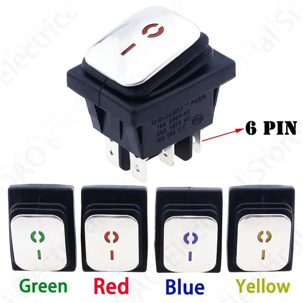 

Interruptor barco acero inoxidable KCD4, lámpara 6 pines, resistente al agua, contacto plateado, placa abatible corriente gr