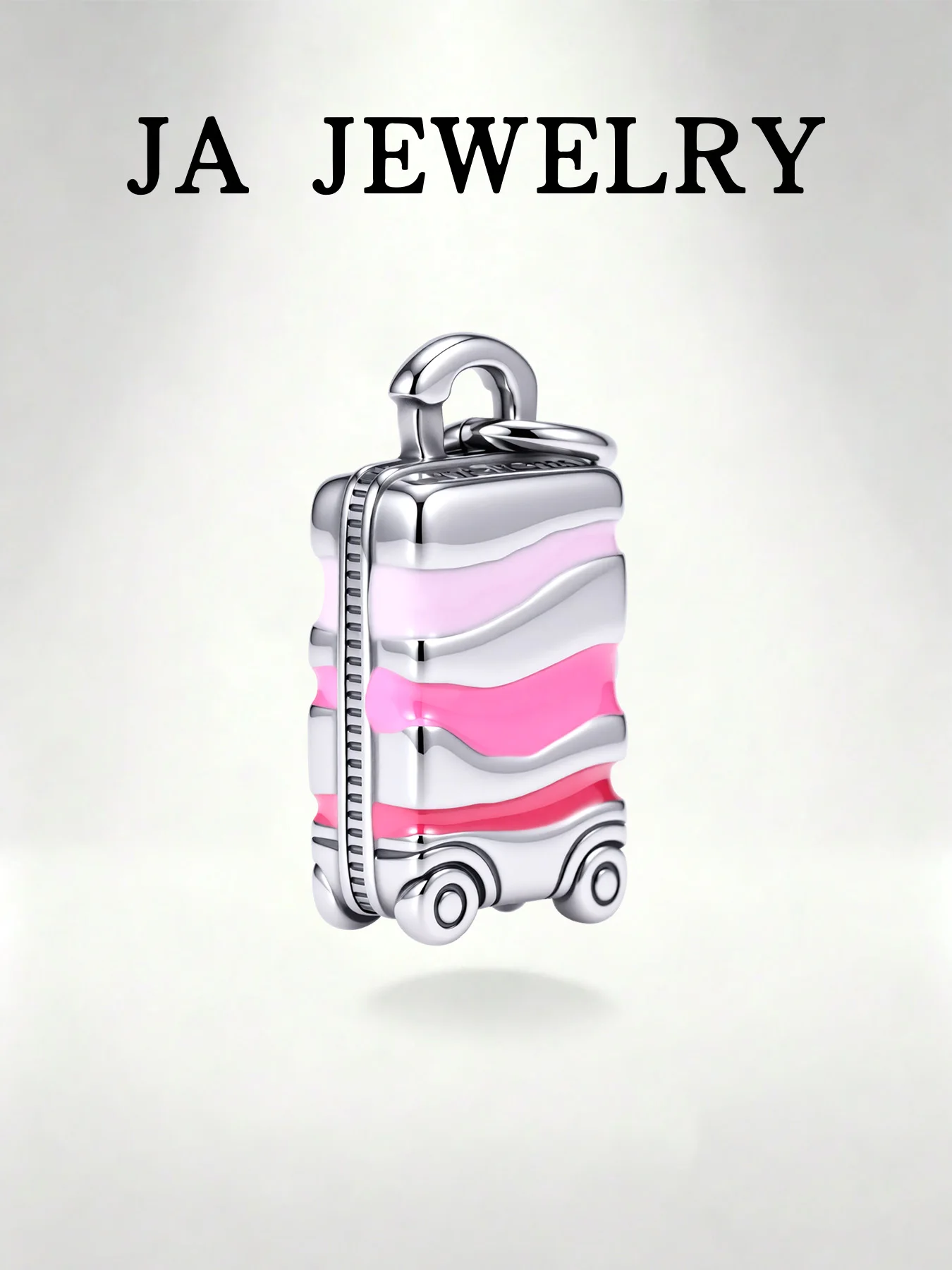 

1pc S925 Sterling Silver Pink Gradient Suitcase Dangle Charm, Enamel Rolling Luggage Travel Bead, Fit Bracelet Necklace Fine Jew