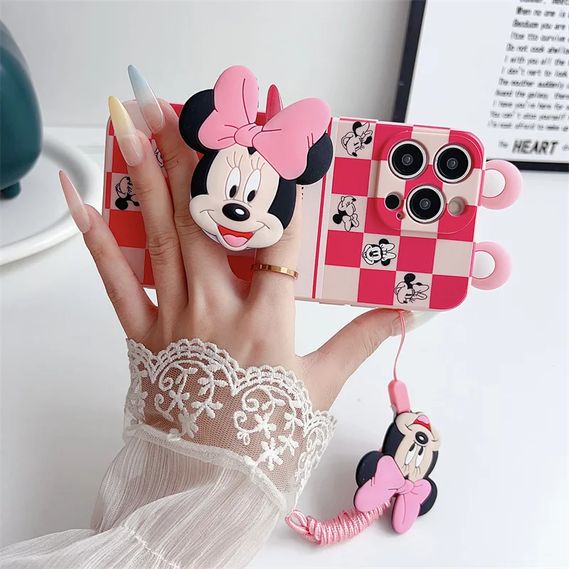 ثلاثية الأبعاد آذان الكرتون ميني ميكي لعبة حامل هاتف حقيبة لهاتف سامسونج غالاكسي S20 S21 S22 S23 S24 FE S25 زائد الترا مع غطاء الحبل