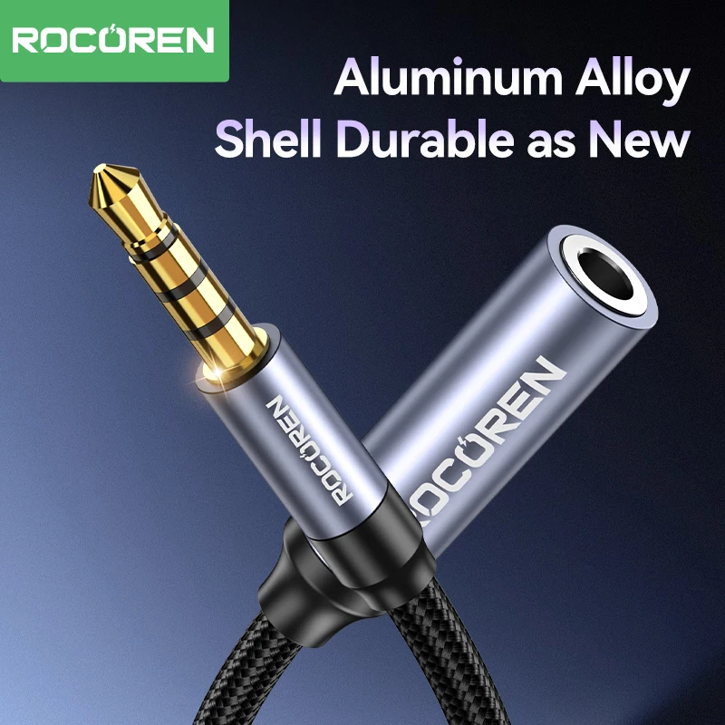 Rocoren – câble AUX Jack 3.5mm mâle à femelle, Extension Audio, convertisseur de câble de haut-parleur pour téléphone, écouteurs, ordinateurs portables, tablettes, adaptateur