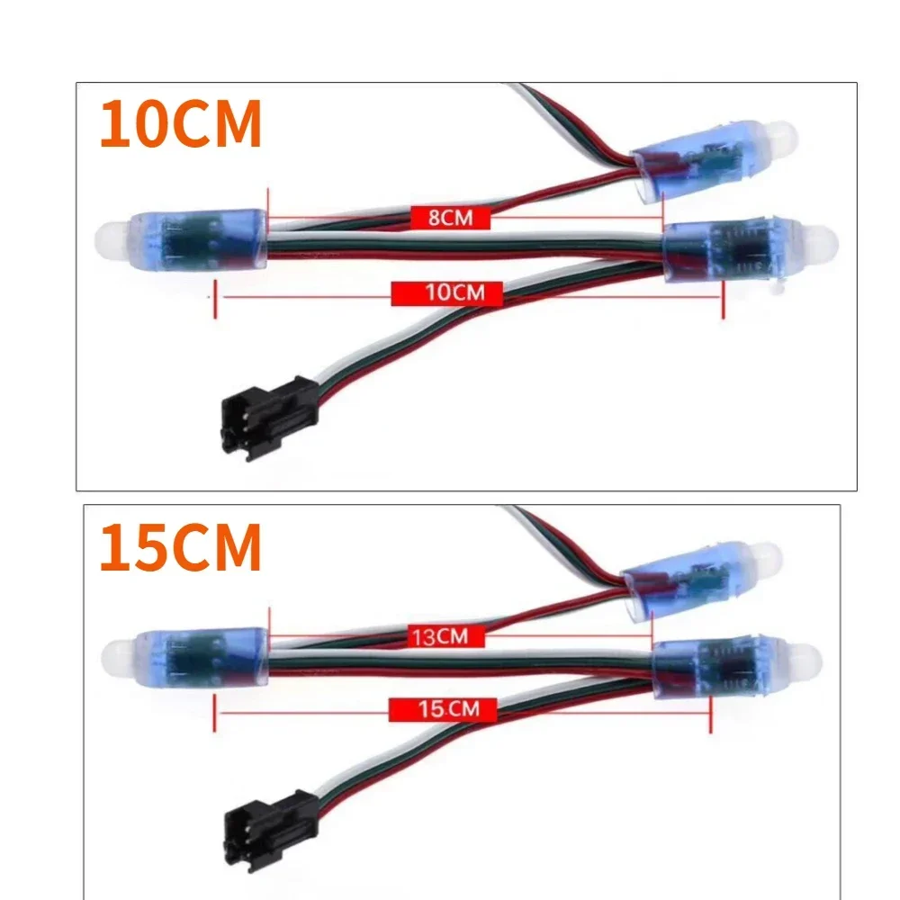 Módulo de luz LED IC de 12MM a todo Color, resistente al agua IP68, DC5V, 50 piezas, WS2811, 10/15CM