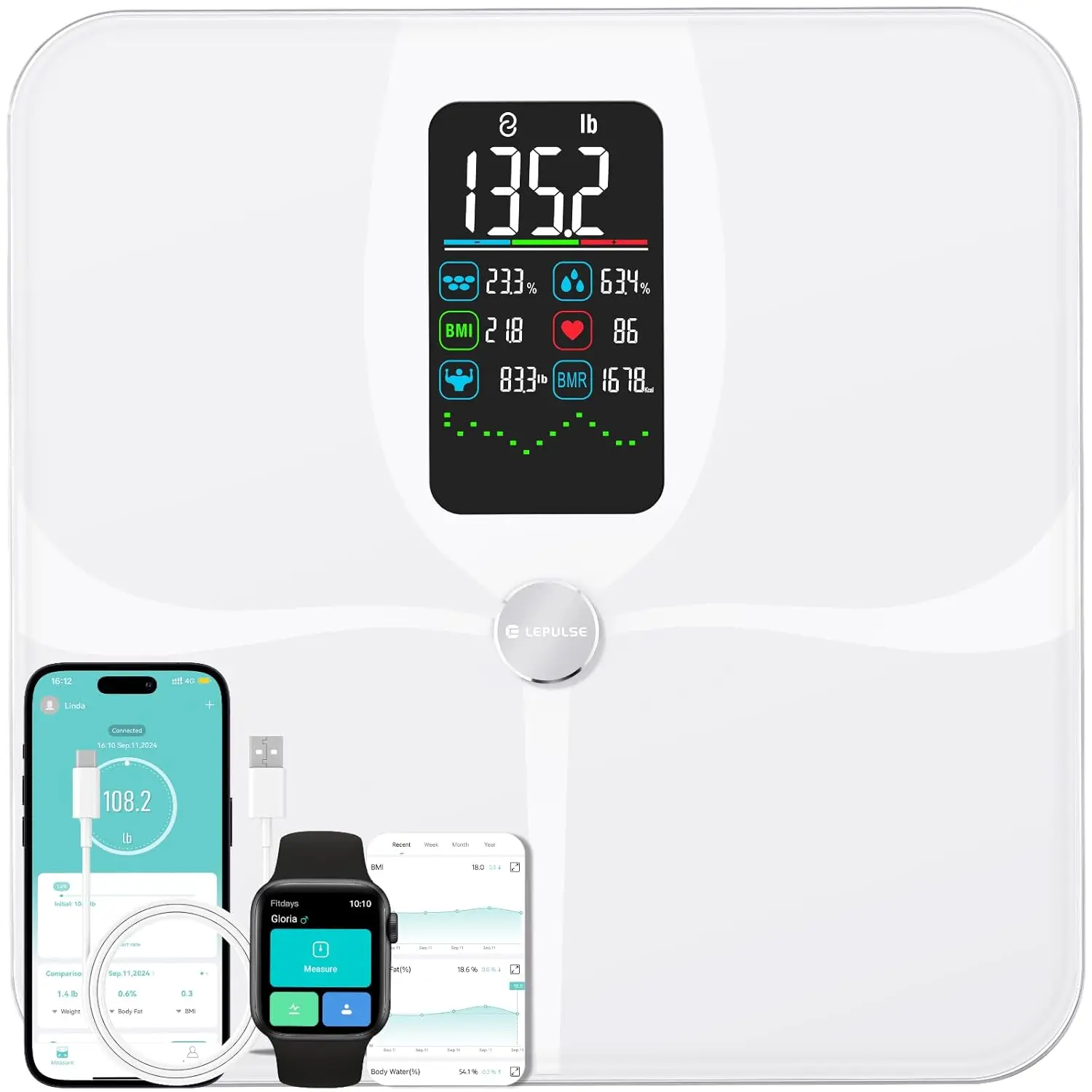 

Smart Weight Scale With BMI Body Fat Muscle Mass, 4.68" Large Display With Trend, High Accurate 22 Composition Scale With Heart