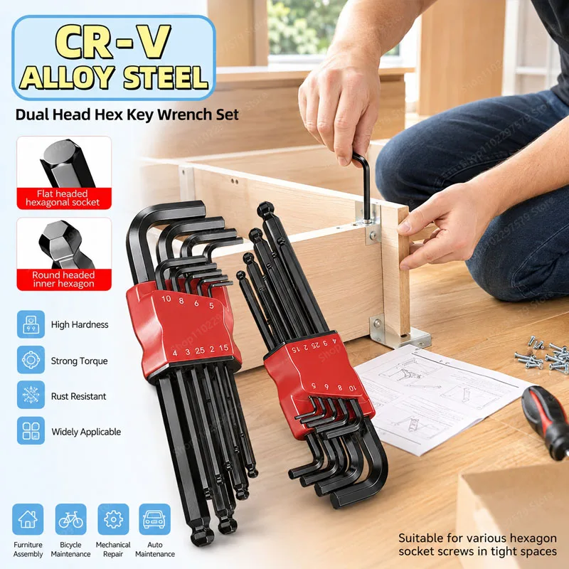 

The Double-Headed Hexagonal Wrench Set Is Easy To Carry And Has High Hardness. It Can Be Used For Motorcycle And Bicycle Repairs