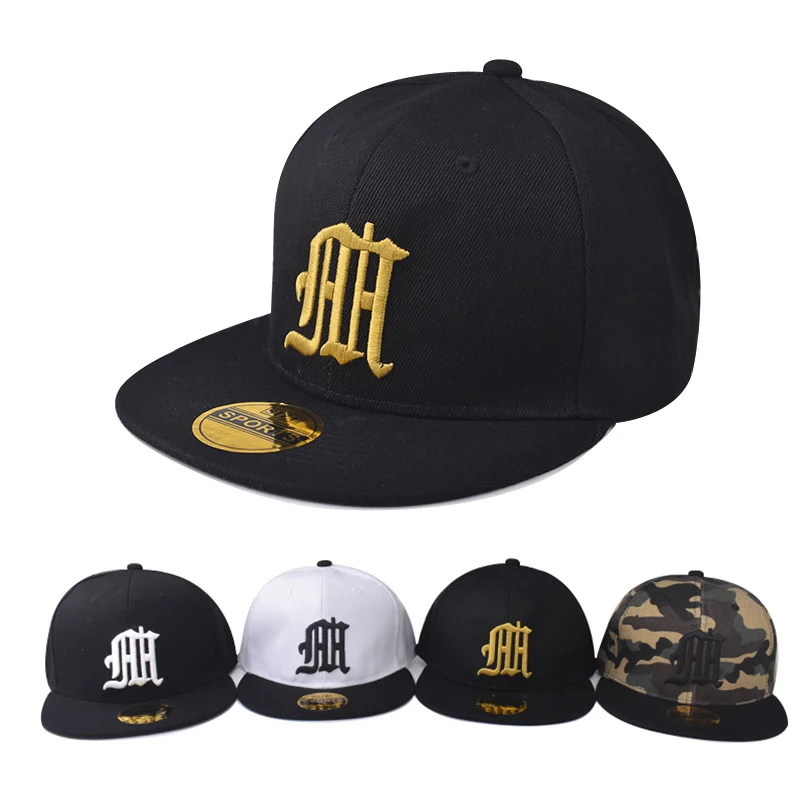 Gorra de hip-hop Sombrero plano Bordado de letras HH Color sólido Sombrero de ala plana Gorra deportiva Gorra ajustada de hip hop Gorra de marea juvenil