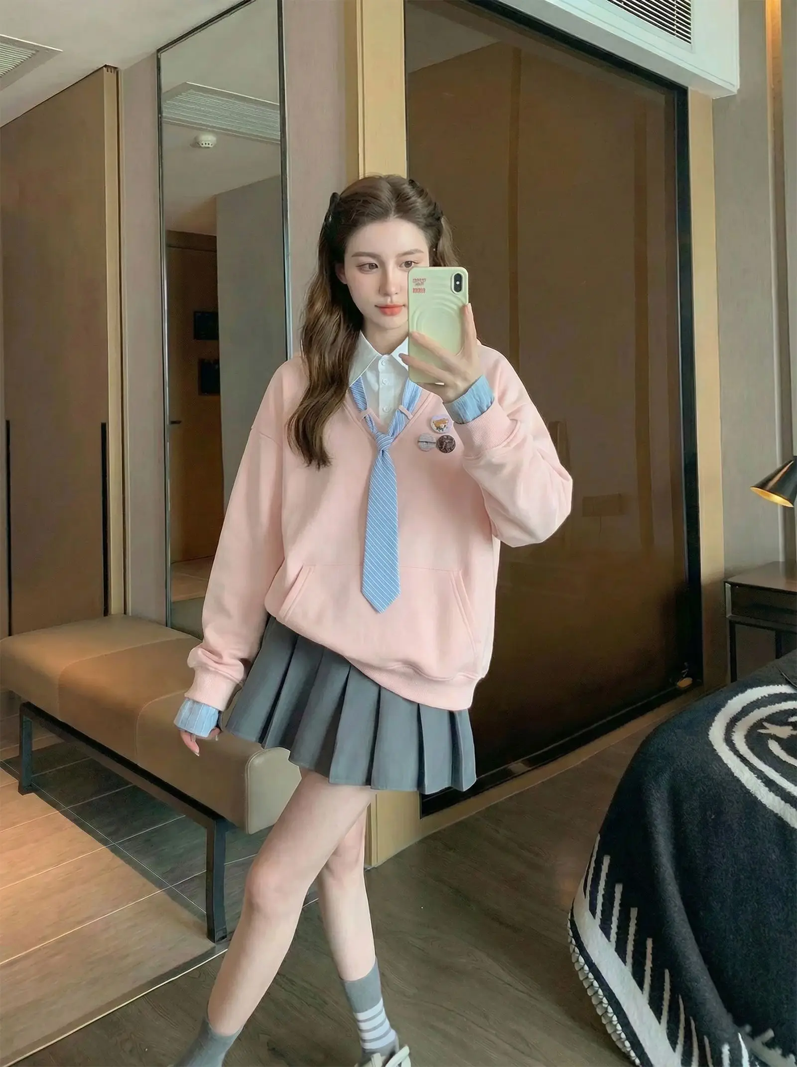 

New 2026 Women's Thin Long Sve Collar Sweatirt Loose Fit Spring Autumn College Sle Tie Dye Two Piece Look Casual Top