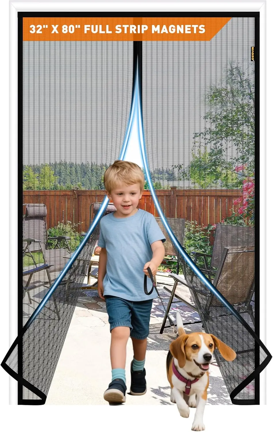 

Magnetic Screen Door with Full Strip Magnets, Fit Door Size 32 x 80 Inch, Screen Size 34" x 81" Magnets Net with Full Frame H