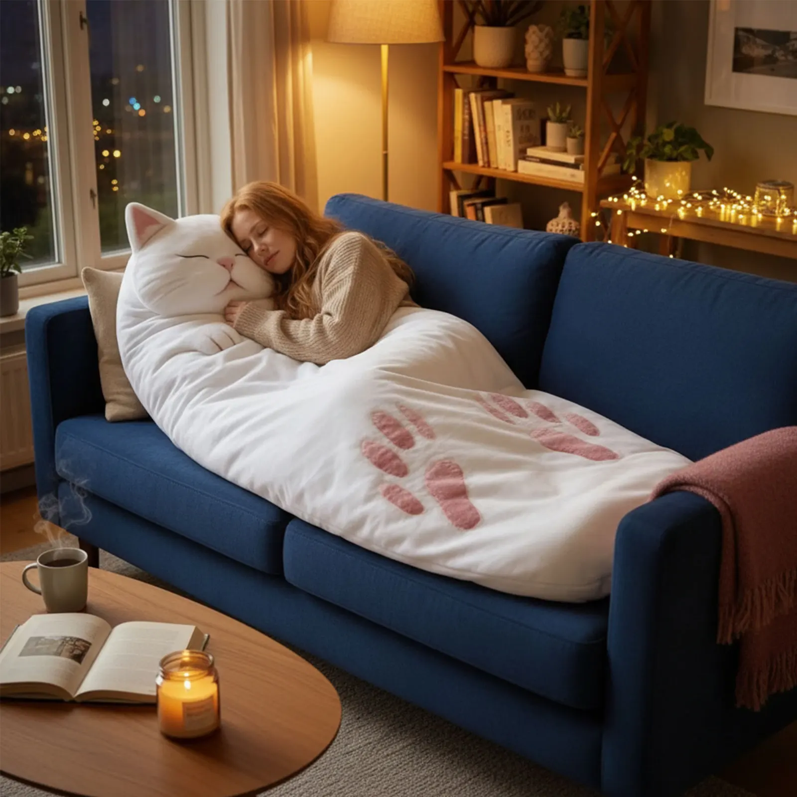 可愛い猫型封筒型寝袋ぬいぐるみ暖かいペット用毛布-猫-小型ペット用旅行用ベッド-屋内外で使える居心地の良い快適な寝具