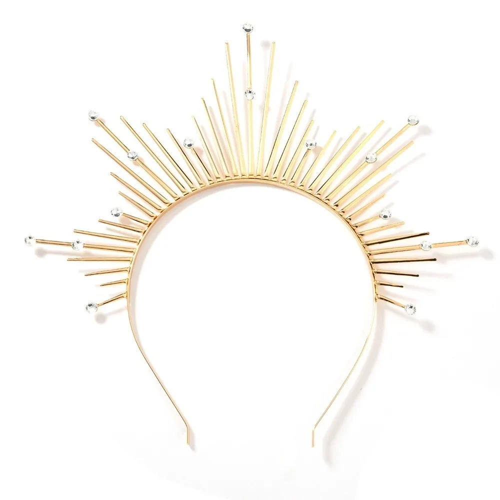 Gothic Glory Sun Crown Black Color Cross Spiked Headpiece Lolita Baroque Style Renaissance Cosplay Headband Cosplay Event