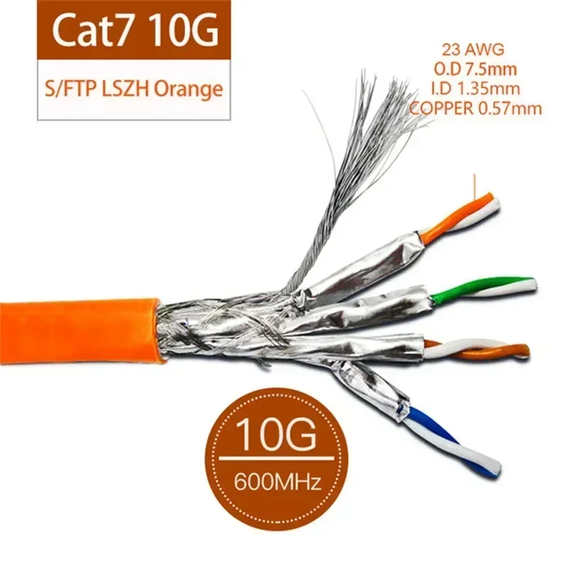 RJ45 Connector Cat7 Ethernet Cables Cat 7 Networking Wire Double Shield LSZH 10G SFTP Installation Cord 23AWG Internet Cable