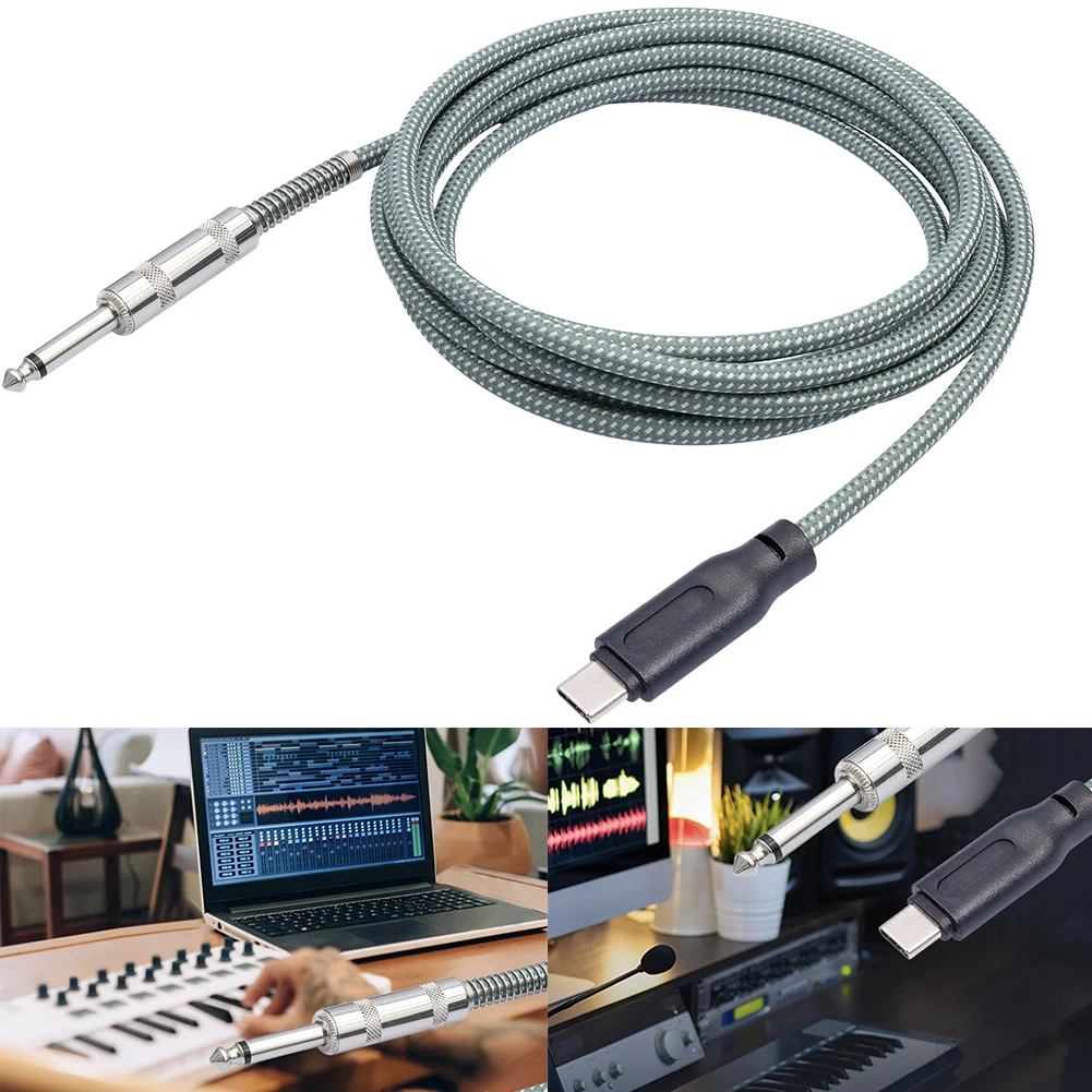 1/2/3/5M Guitar To USB C Record Cable 6.35mm 1/4 Inch Male Mono To Type C Male Cable for iPhone 15/15 Plus/15 Pro/15 Pro Max