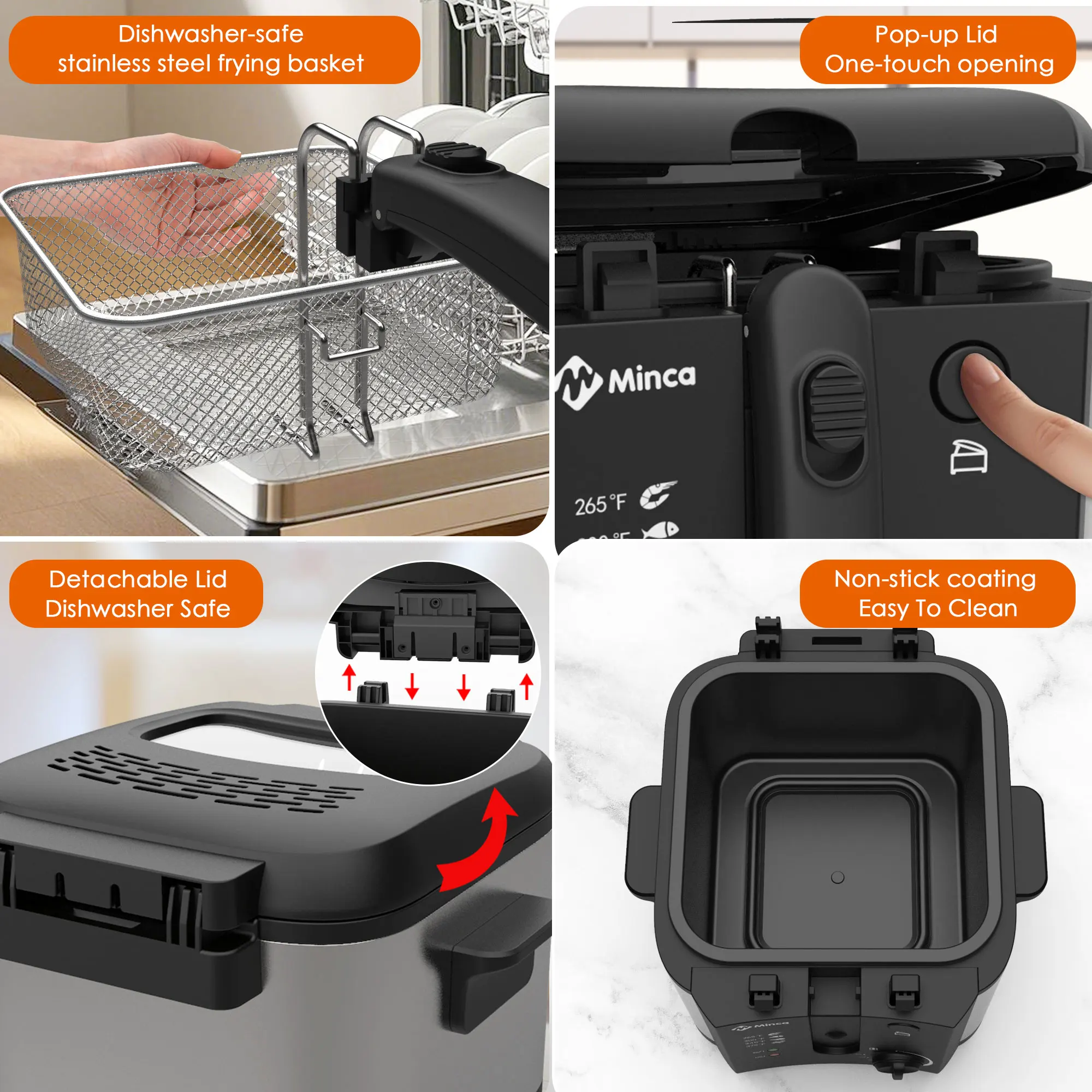 مقلاة م مينكا 2.5 لتر | 1500 واط غير لاصق، درجة الحرارة Ctrl | فصل الغطاء/فلتر الرائحة | سلة قابلة للطي/غير قابلة للانزلاق | سهلة التنظيف ومناسبة للعائلات الصغيرة