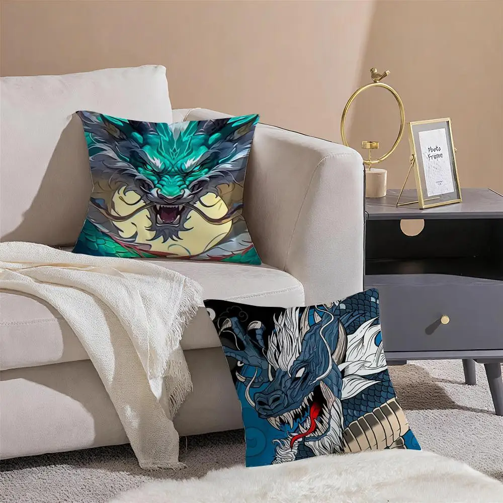 culture mythic J-Japanese D-Dragon Cushion Cover Linen Pillow Case Soft Breathable Protective Couch Room Decoration